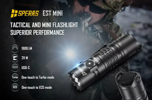 SPERAS EST Mini 1900 lm 211 m USB-C tölthető taktikai zseblámpa