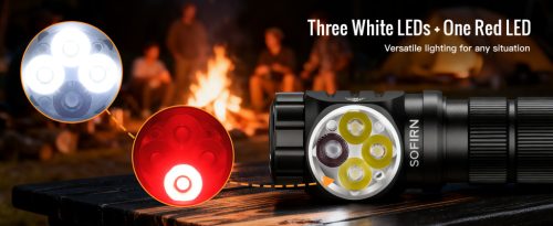 SOFIRN HS43 3200lm fejlámpa 660nm vörös fénnyel, USB-C tölthető zseblámpa